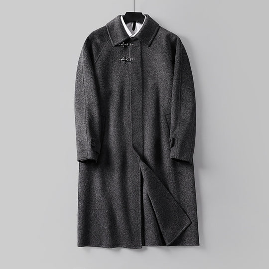 Herren Gerader Wollmix-Longcoat mit verdeckter Front und dekorativen Knebelverschlüssen Nord Taschen