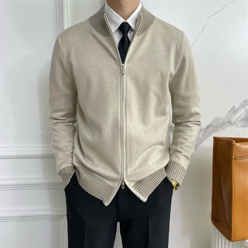 Herren Reißverschluss-Feinstrick-Cardigan mit Stehkragen und geripptem Saum Nord Taschen