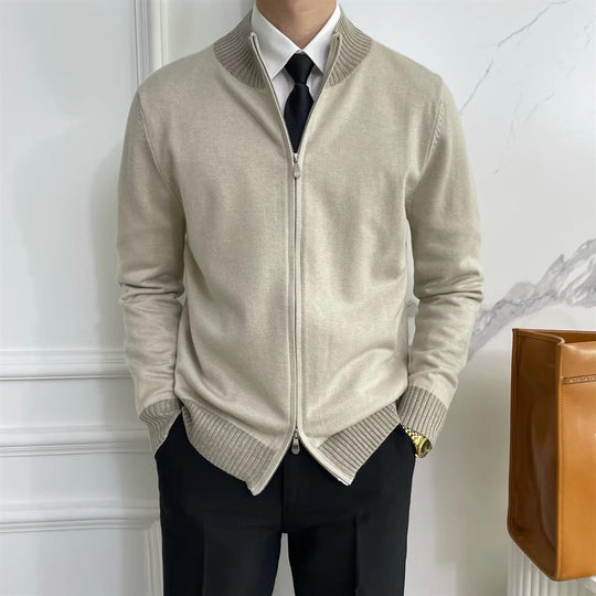 Herren Reißverschluss-Feinstrick-Cardigan mit Stehkragen und geripptem Saum Nord Taschen
