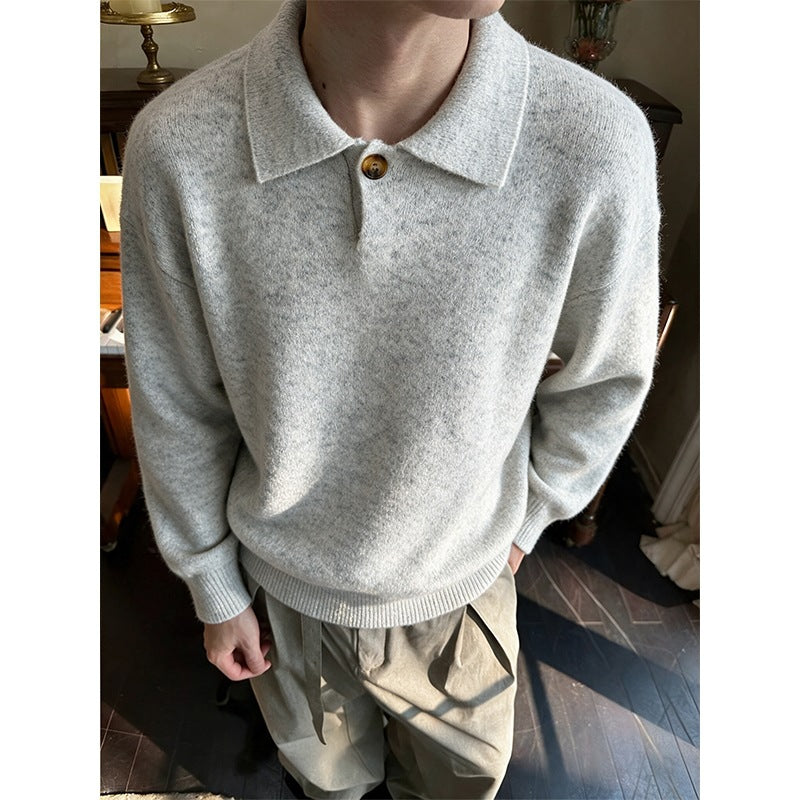 Damen Oversize-Strickpullover mit Polokragen und Ein-Knopf-Detail Nord Taschen