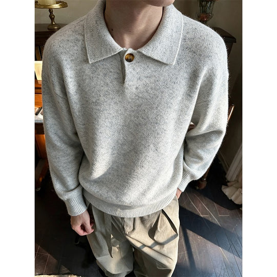 Damen Oversize-Strickpullover mit Polokragen und Ein-Knopf-Detail Nord Taschen