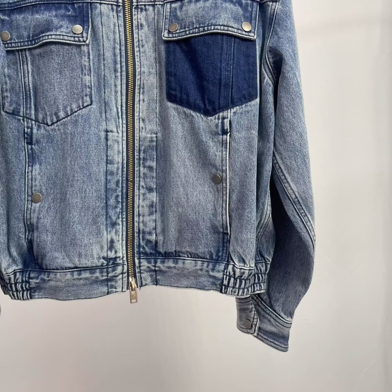 Herren Relaxed Denim-Utility-Jacke mit Stehkragen und kontrastierter Brusttasche Nord Taschen