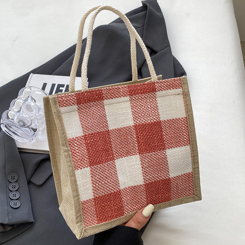 Damen Jute-Tasche im modernen Karomuster Nord Taschen