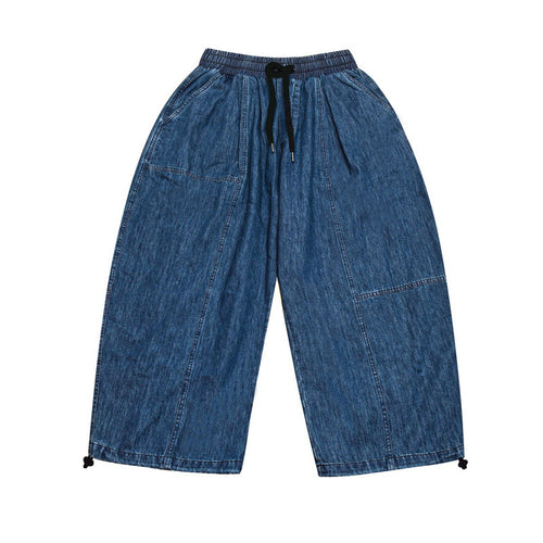 Damen Weite Cropped-Jeanshose im Balloon-Cut mit elastischem Tunnelzugbund und verstellbaren Saumkordeln Nord Taschen