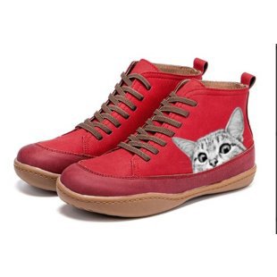 Damen nan High-Top Sneaker mit geprägtem Katzenmotiv weiches Kunstleder und gepolstertes Komfortfußbett Nord Taschen