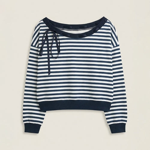 Damen Lässiger Oversized Pullover mit Streifen Nord Taschen