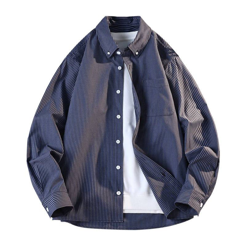 Herren gestreifte Overshirt Hemdjacke aus Baumwollmischung mit Brusttasche Nord Taschen