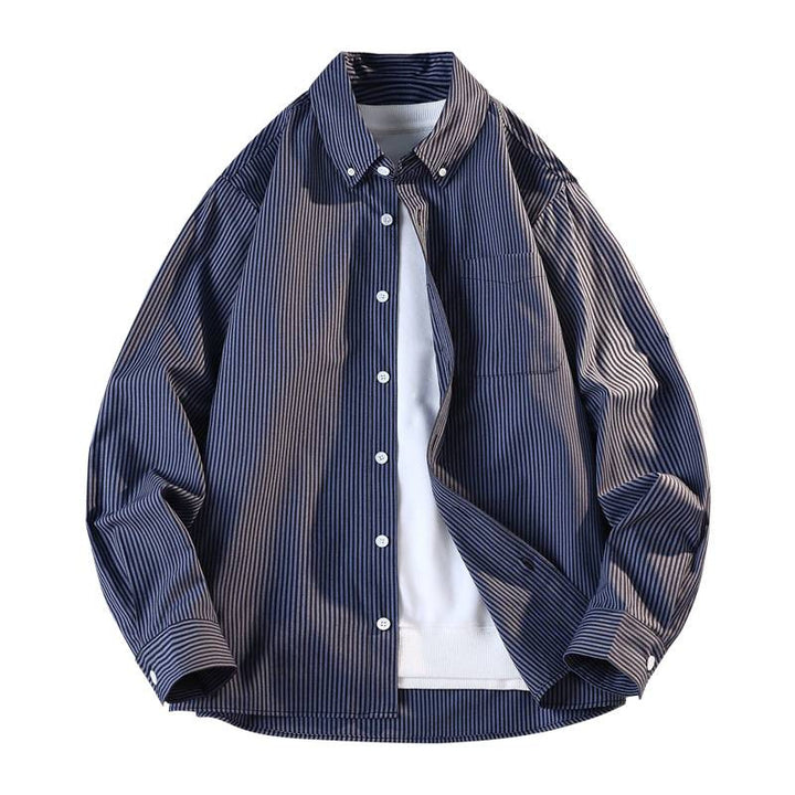 Herren gestreifte Overshirt Hemdjacke aus Baumwollmischung mit Brusttasche Nord Taschen