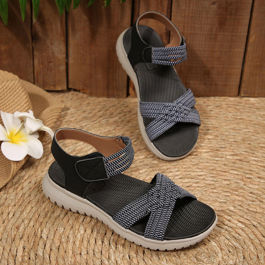 Damen Komfortable Sandalen mit geflochtenen Riemen und elastischem Band Nord Taschen