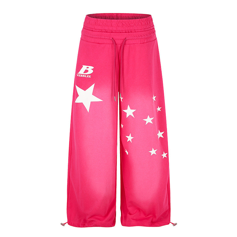 Damen Weite High‑Waist Palazzo-Loungehose aus Stretch-Jersey mit Elastikbund, Tunnelzug, verstellbaren Saumkordeln und Sternen-Print Nord Taschen