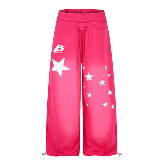 Damen Weite High‑Waist Palazzo-Loungehose aus Stretch-Jersey mit Elastikbund, Tunnelzug, verstellbaren Saumkordeln und Sternen-Print Nord Taschen