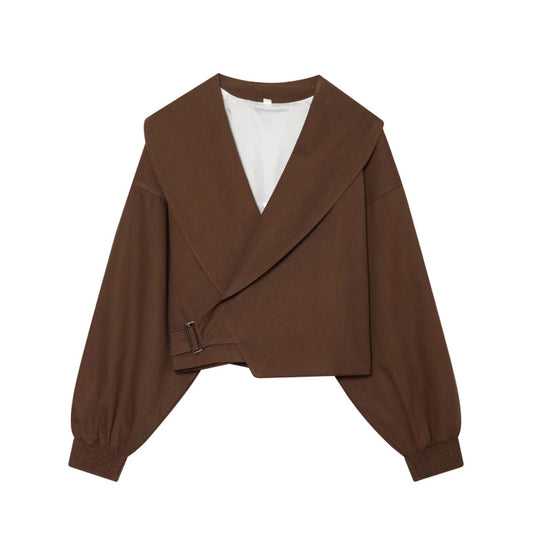Damen Kurzjacke mit weitem Matrosenkragen, Ballonärmeln und asymmetrischer Schnallenverschluss Nord Taschen