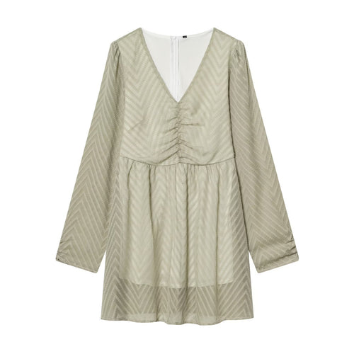 Damen V‑Ausschnitt Mini‑Kleid mit Jacquardstruktur und geraffter Taille Nord Taschen