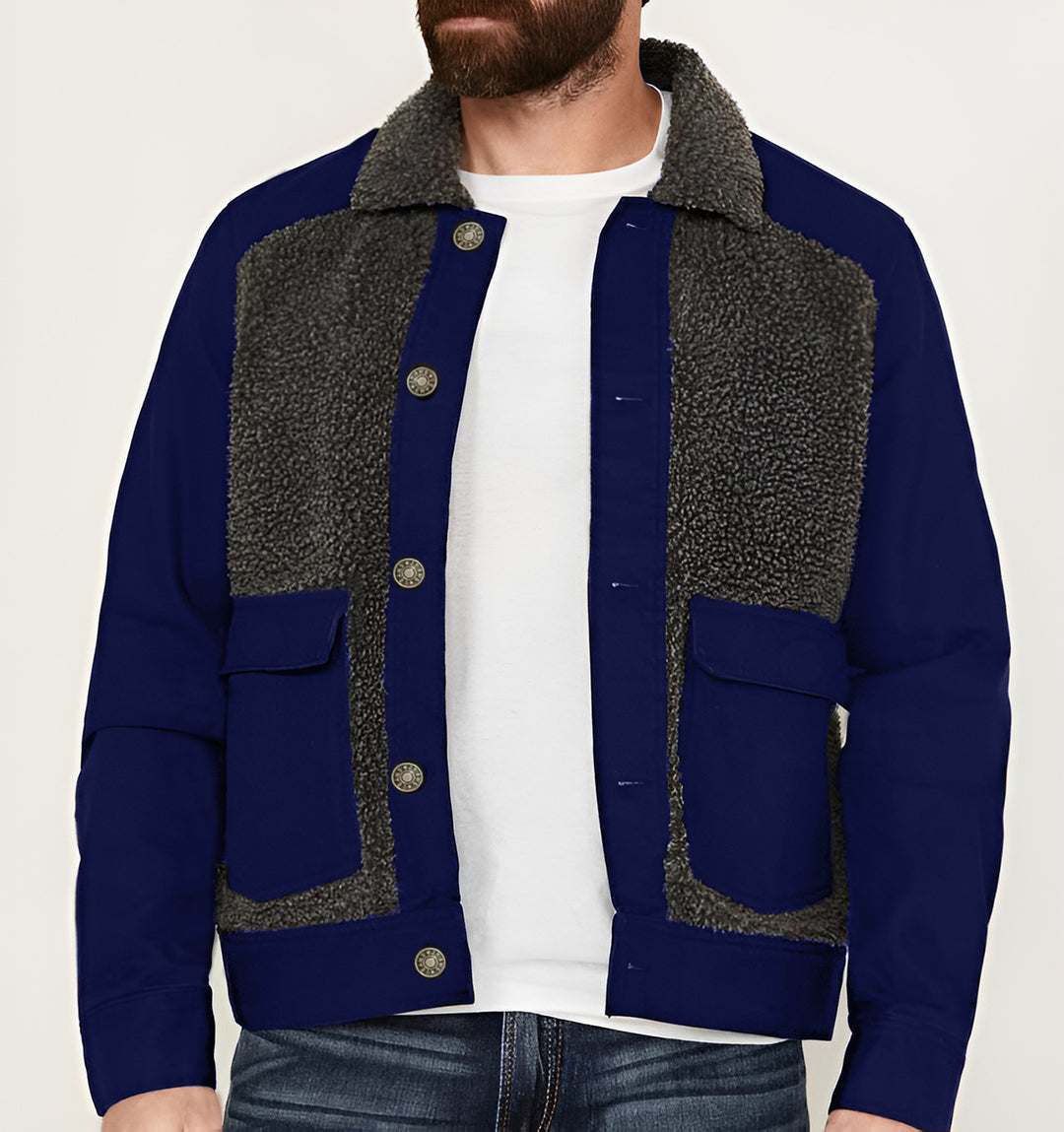 Herren Overshirt-Jacke mit Teddyfutter, aufgesetzten Pattentaschen und Knopfleiste Nord Taschen