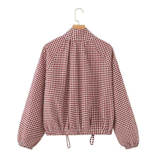 Damen Kariertes Oversize-Blouson mit Tunnelzug und Stehkragen Nord Taschen