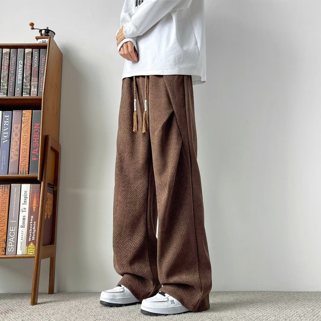 Herren Weite Lounge‑Hose mit Kordelzug und Fischgrät‑Struktur Nord Taschen