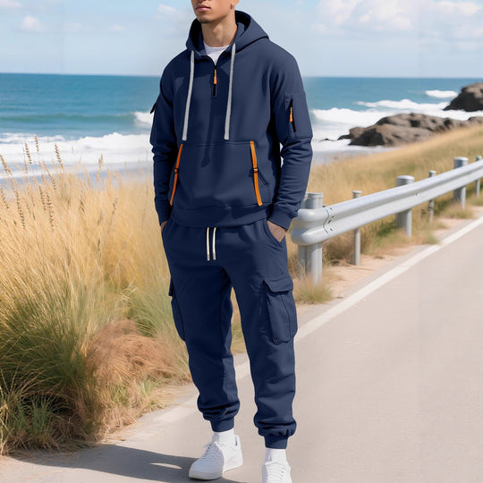Herren Kapuzensweatshirt mit Utility-Taschen, Halbzip und kontrastierenden Reißverschlüssen Nord Taschen