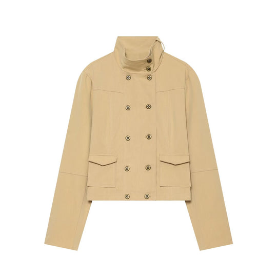 Damen Kurzgeschnittene doppeltreihige Utility-Jacke mit hohem Stehkragen Nord Taschen