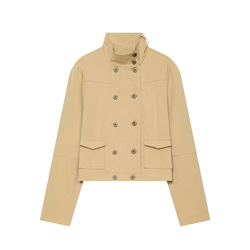 Damen Kurzgeschnittene doppeltreihige Utility-Jacke mit hohem Stehkragen Nord Taschen