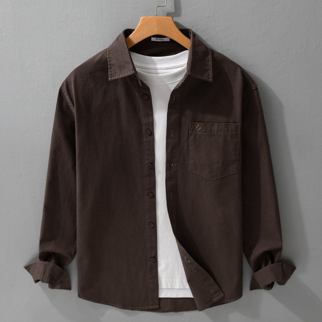 Herren Hemdjacke-Overshirt aus softem Baumwoll-Twill im Layering-Look mit aufgesetzter Brusttasche Nord Taschen