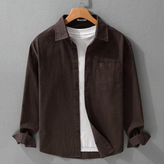 Herren Hemdjacke-Overshirt aus softem Baumwoll-Twill im Layering-Look mit aufgesetzter Brusttasche Nord Taschen