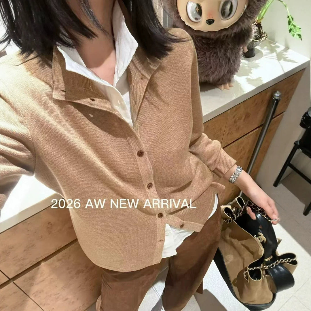 Damen Feinstrickcardigan mit Polokragen und durchgehender Knopfleiste Nord Taschen