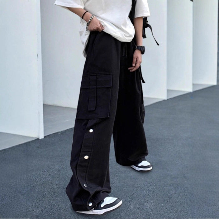 Unisex Oversize-Cargo-Jeanshose mit breiten Beinen, Klappentaschen und Druckknopf-Leiste Nord Taschen