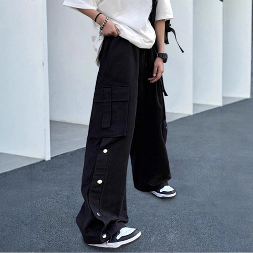 Unisex Oversize-Cargo-Jeanshose mit breiten Beinen, Klappentaschen und Druckknopf-Leiste Nord Taschen