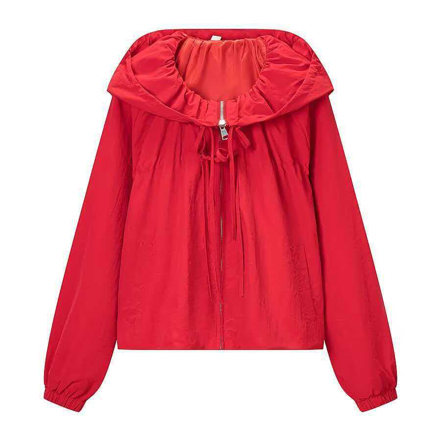 Damen Leichte Kapuzen-Boxy-Übergangsjacke mit Tunnelzug und elastischen Bündchen Nord Taschen