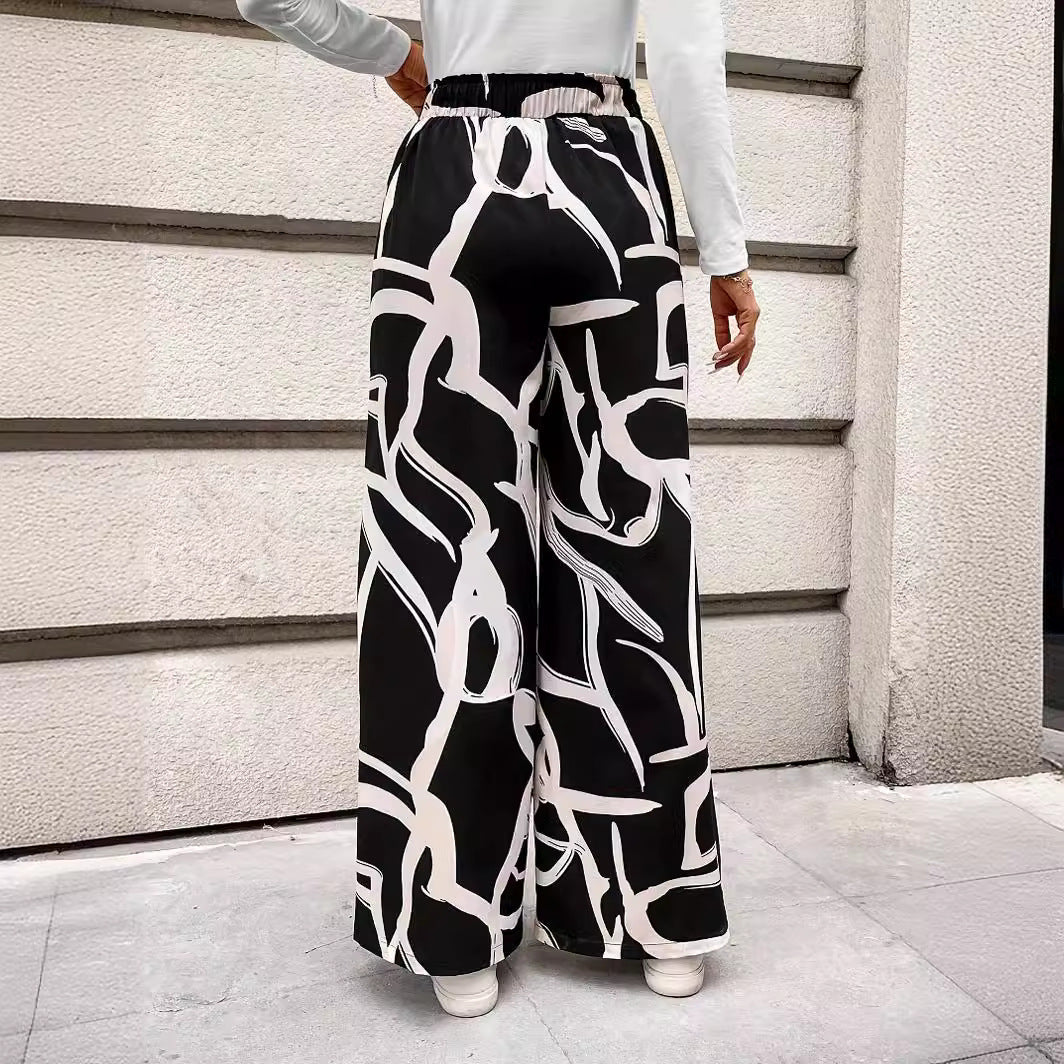 Damen Weit geschnittene Chiffon-Hosen mit modernem Grafikmuster