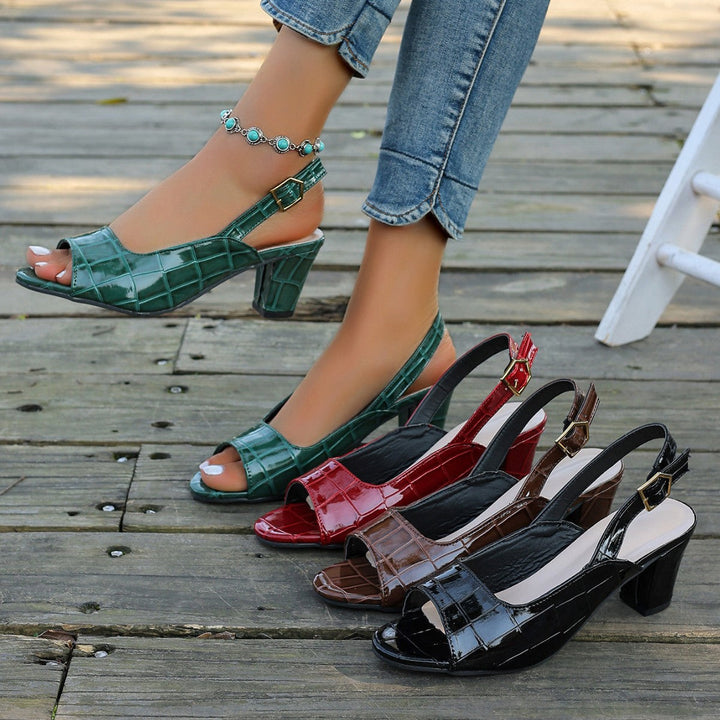 Damen Elegante Sling-Pumps mit modischem Krokodilleder-Design und komfortablem Blockabsatz