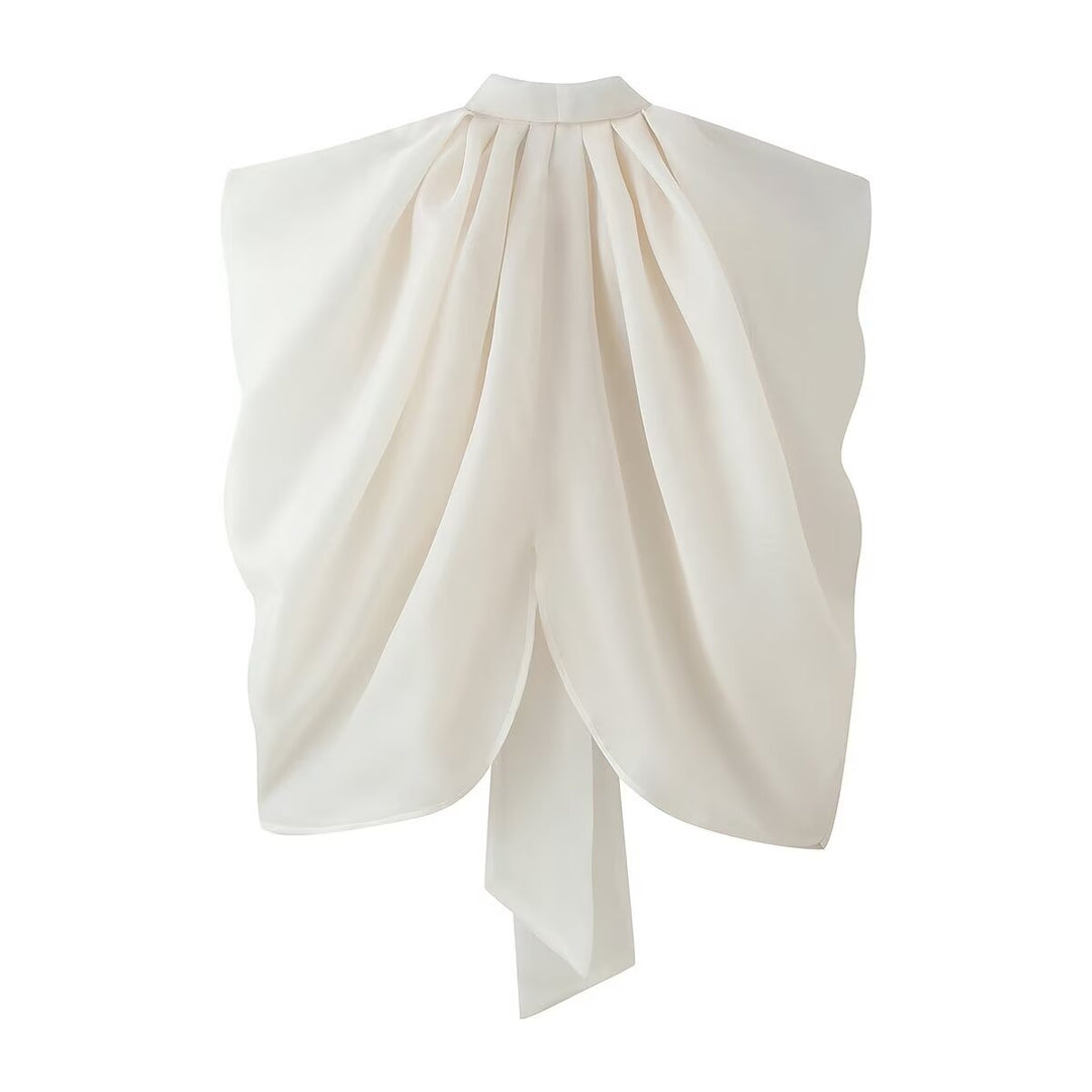 Damen Ärmellose Chiffonbluse mit Schleifenkragen Nord Taschen