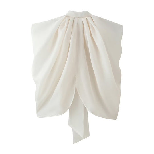 Damen Ärmellose Chiffonbluse mit Schleifenkragen Nord Taschen