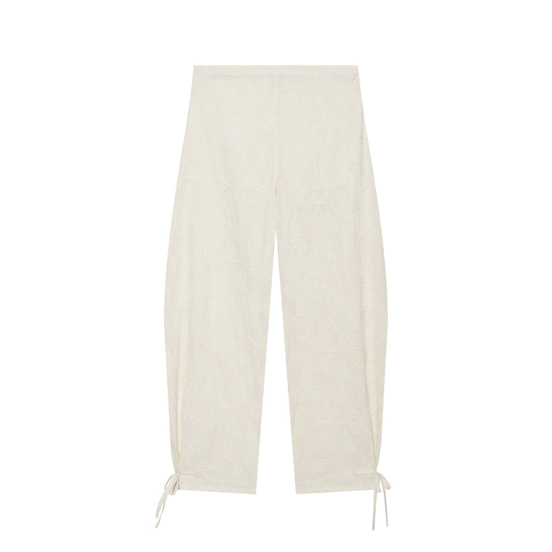 Damen Leichte bestickte Palazzohose mit weitem Bein und Saumkordeln Nord Taschen