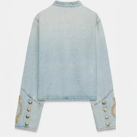 Damen Cropped-Jeansjacke im Military‑Stil mit dekorativer Kordelapplikation Nord Taschen