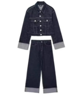 Damen 1700+ Cropped Jeansjacke mit überlangen Umschlagmanschetten und kastiger Silhouette Nord Taschen