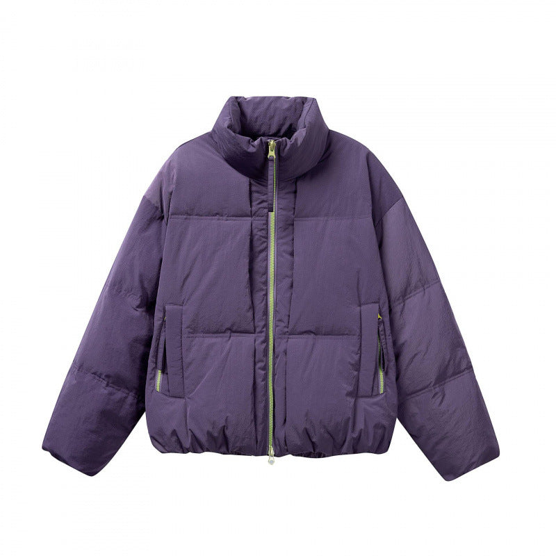 Damen Kurze Oversize-Steppjacke mit hohem Stehkragen und Kontrast-Reißverschluss Nord Taschen