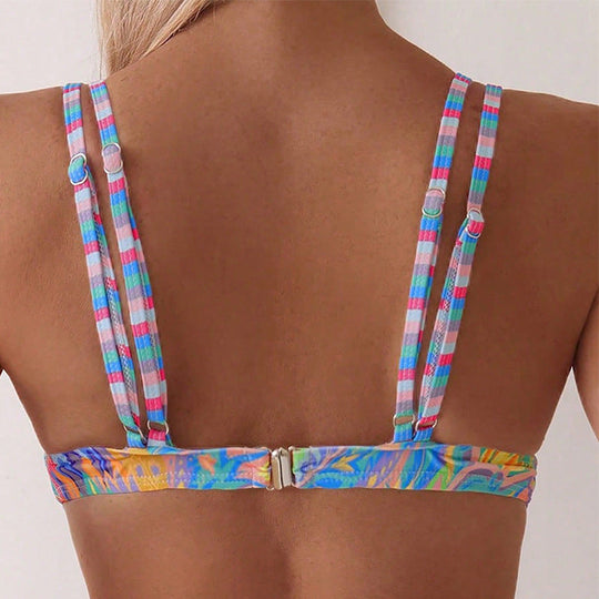 Damen Triangel-Bikinioberteil mit floralem Muster und kontrastierenden Trägern Nord Taschen
