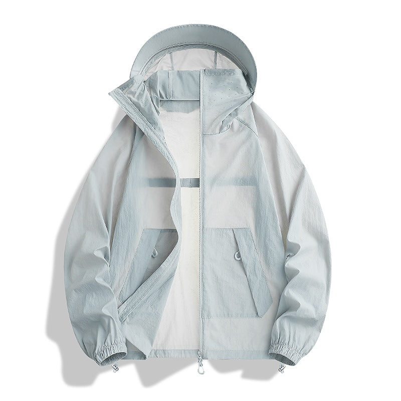 Herren Leichte wind- und wasserabweisende Kapuzen-Übergangsjacke mit verstellbarer Saumzug und Zwei-Wege-Reißverschluss Nord Taschen