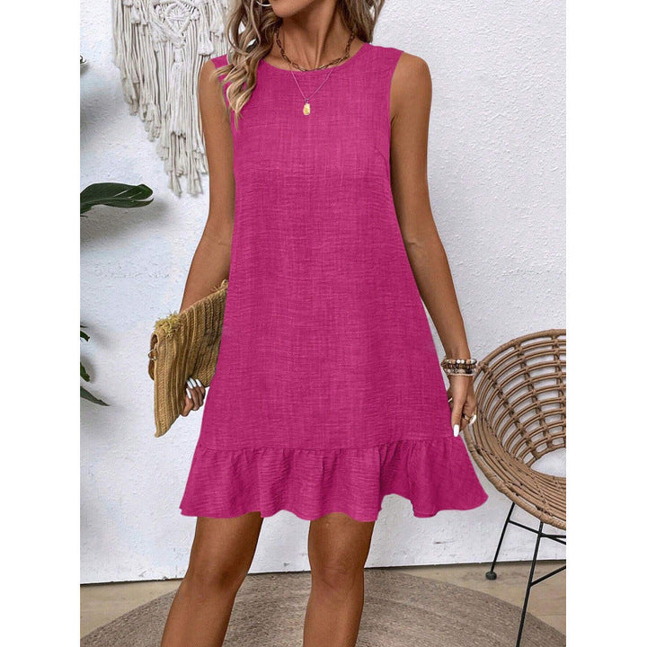 Damen Sommerkleid mit Rüschensaum und ärmellosem Design