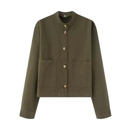 Damen Kurzjacke mit Stehkragen, Boxy‑Cropped Silhouette und aufgesetzten Taschen Nord Taschen