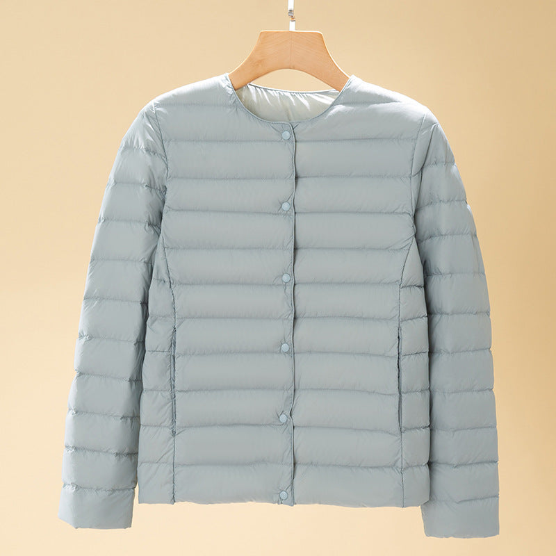 Damen Ultraleichte Steppjacke ohne Kragen, Packbare Thermojacke für Reisen und Alltag Nord Taschen
