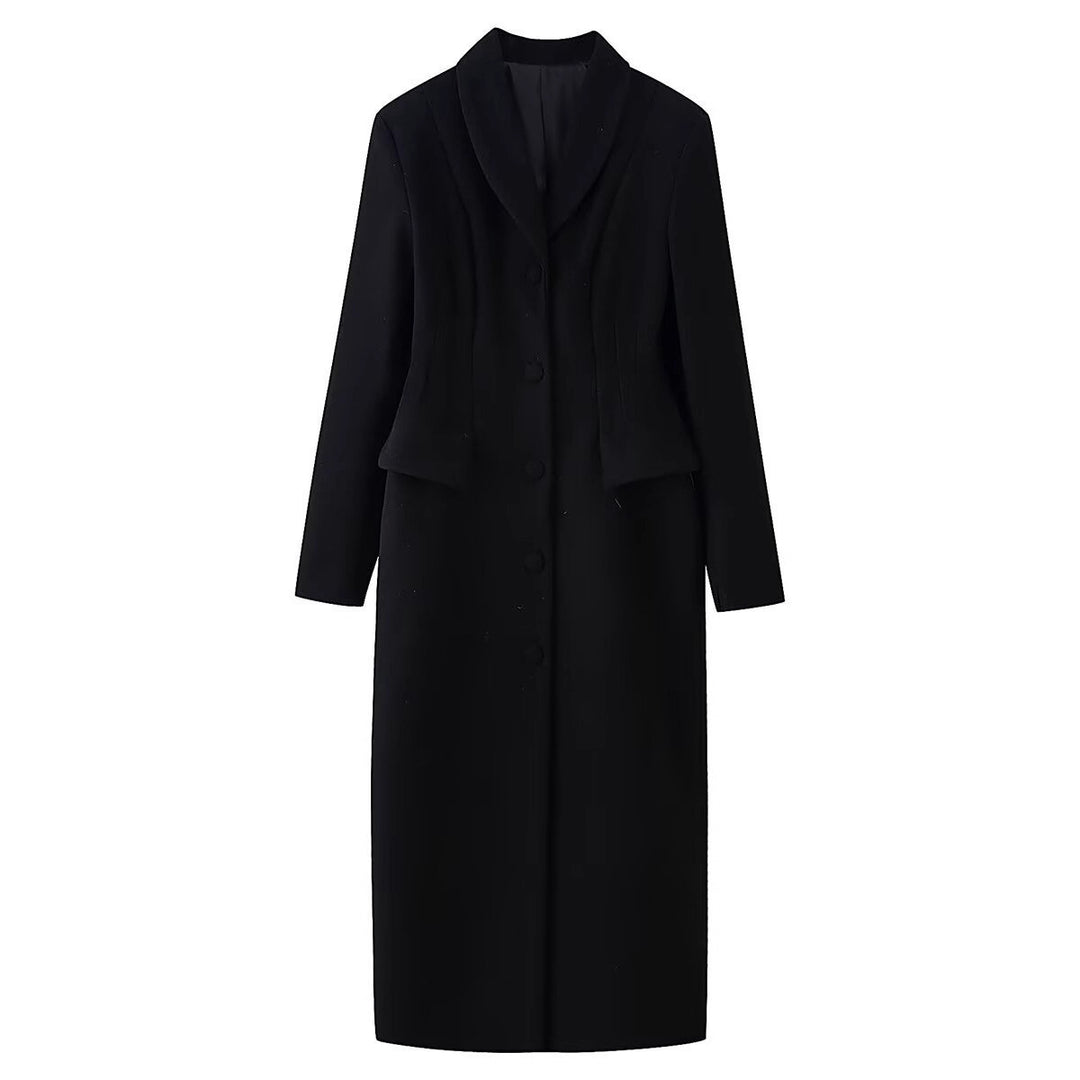 Damen taillierter langer Mantel mit Schalkragen und Peplum-Taille Nord Taschen