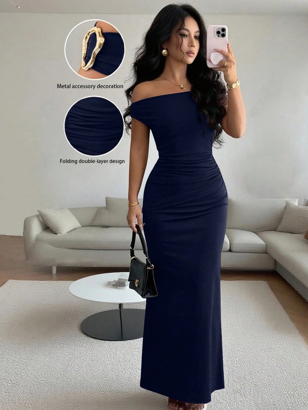 Damen Wickelmaxikleid mit schmalem Schnitt und auffälligen Details