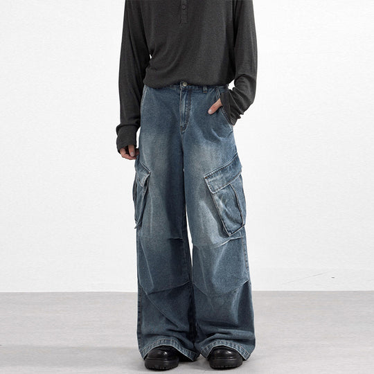 Herren Extraweite Paneel-Denim-Cargohose im weiten Baggy-Cut mit Kniepaneelen Nord Taschen