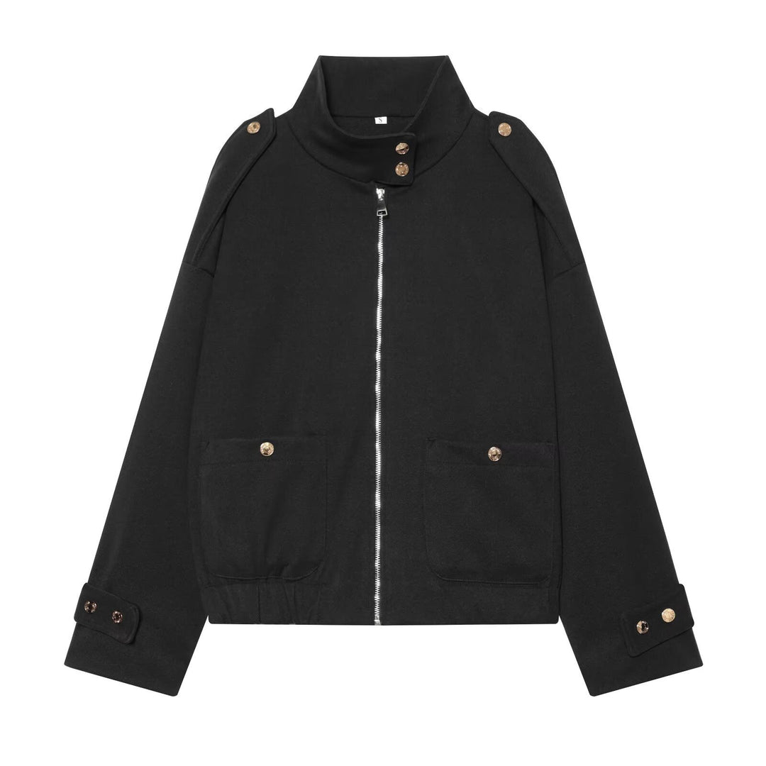 Damen Cropped Utility-Jacke mit hochgeschlossenem Kragen, Schulterklappen und aufgesetzten Pattentaschen Nord Taschen