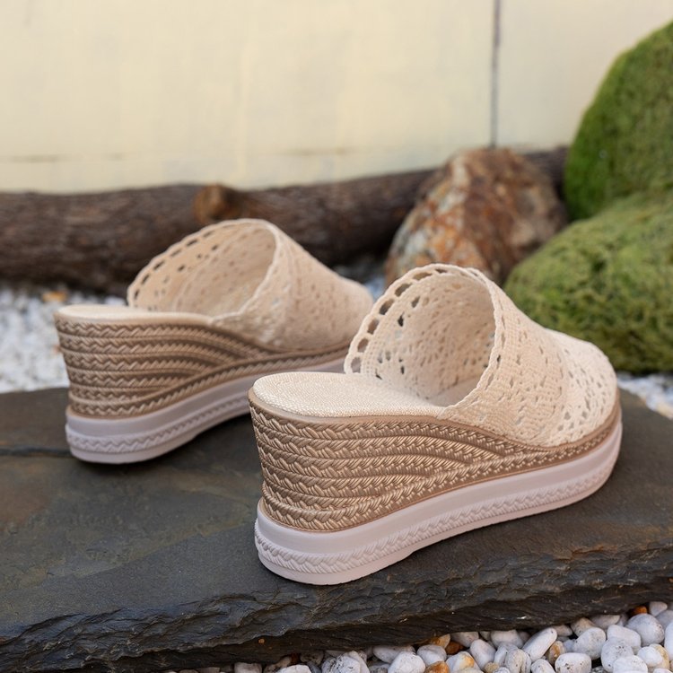 Damen nan gehäkelte Plateau-Slipper mit Jute-Details und Memory-Fußbett Nord Taschen