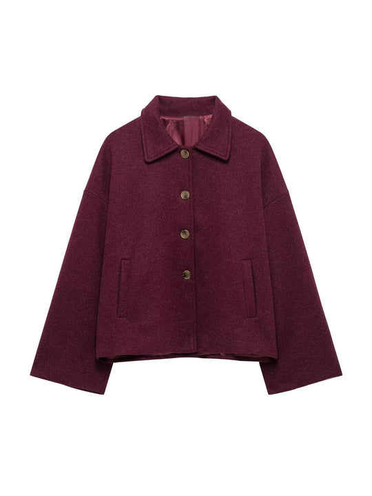 Damen Oversize Wollmix Jacke mit großen Zierknöpfen und breiten Manschetten Nord Taschen
