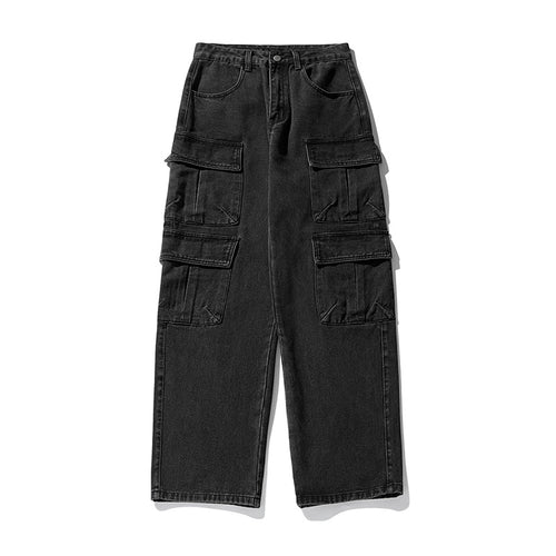 Damen High‑Waist Cargo-Jeanshose mit großen Klappentaschen und geradem Bein Nord Taschen