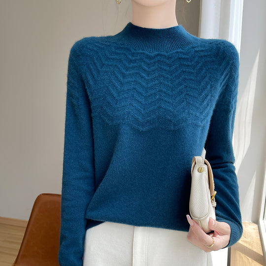 Damen Weicher Feinstrick-Mockneckpullover mit Chevron-Ajour und Kaschmirlook Nord Taschen